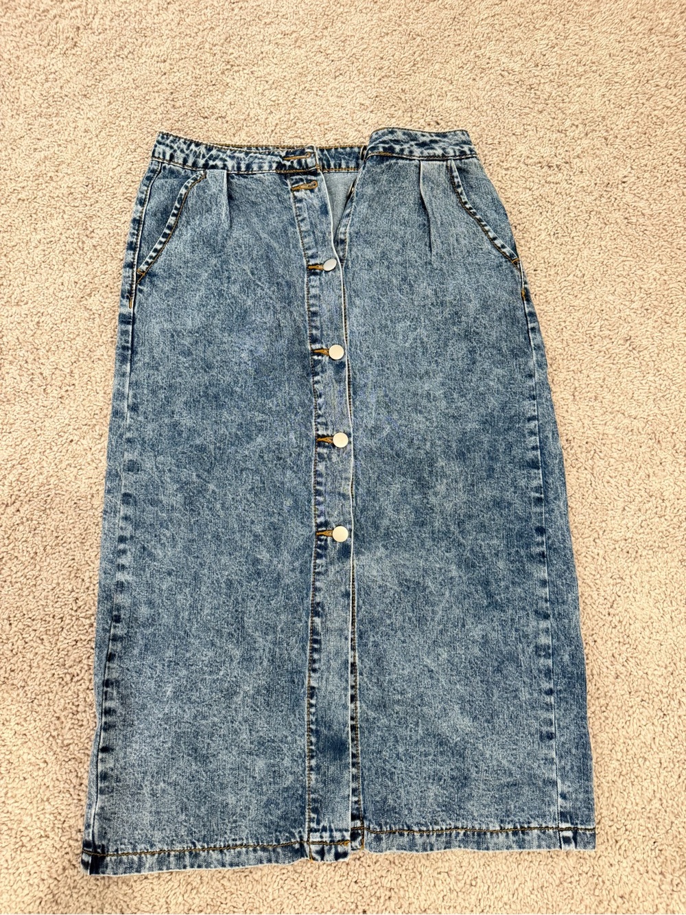 Classic Button-Front Denim Midi Skirt - Blue